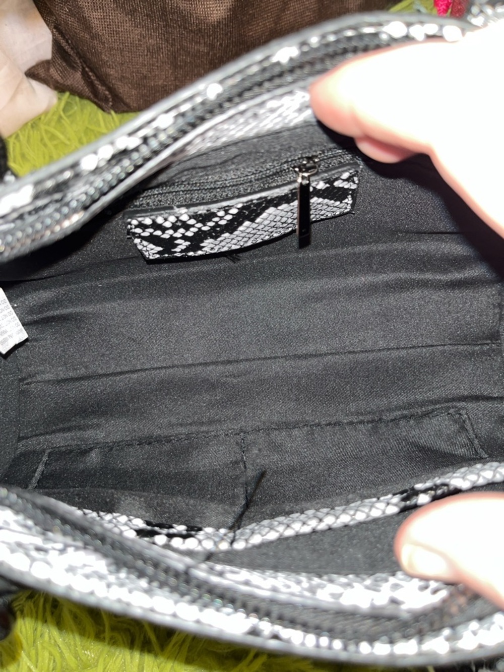 Black & White Snake Print Satchel with Matching Strap and Press-on Nail Bundle - Picture 7 of 13